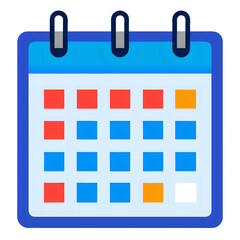 vector calendar icon, Vector Flat Calendar Illustration Featuring Highlighted Days, Colorful Grid, and Blue Outline White Background
