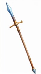 Fantasy Spear with Blue Crystal Tip and Gold Accents