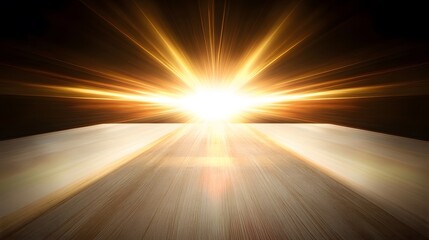 Golden Light Rays on Wooden Floor Background