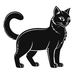 Standing American Curl Cat Silhouette with Curled Ears and Bushy Tail