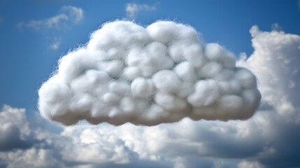Fluffy White Cloud in Blue Sky, Soft Cotton Wool Texture, Dreamy Nature Scene, Digital Art