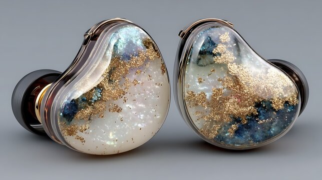 Luxury Gold Earphones with Audiophile, and Music.