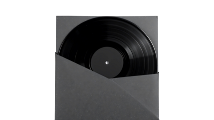 Blank Vinyl Record in Textured Sleeve - Music Mockup - Album Cover Template Isolated transparent background 