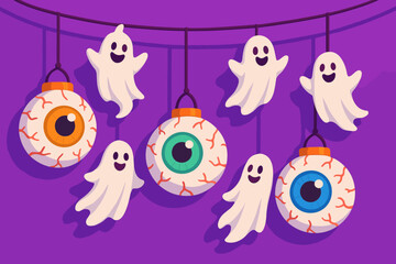 Halloween ghosts and eyeballs vector illustration for spooky decor and fun designs