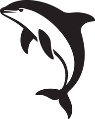 Leaping dolphin black and white silhouette, Ocean mammal playful sketch design