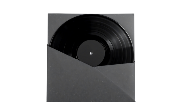 Blank Vinyl Record in Textured Sleeve - Music Mockup - Album Cover Template Isolated transparent background 