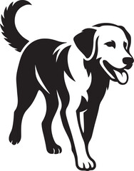 Labrador retriever silhouette smiling pose, Joyful pet illustration in black and white