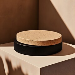Beige and Black Terrazzo Product Display Podium Minimalist Studio Background