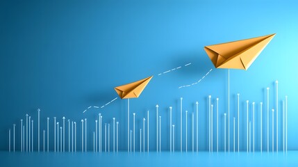 Paper Airplanes Growth Chart, Business Success, Financial Increase