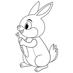 Cartoon rabbit holding carrot with smile line art