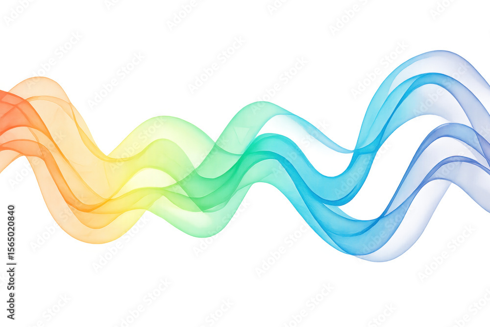 Poster colorful gradient wave patterns forming abstract curved lines on transparent backdrop
