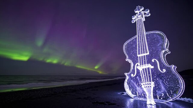 violon lumineux devant une aurore bor&eacute;ale
