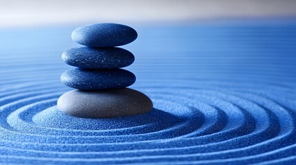 Serene Blue Zen Garden Stones Stacked in Sand