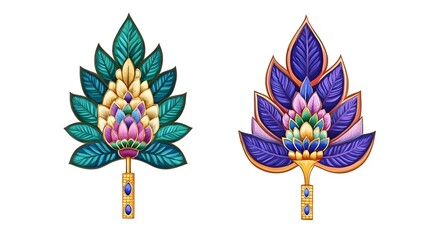 Vibrant Floral Designs, Jewel-toned Leaves, Elegant Embroidery Patterns, Artistic Botanical Illustrations, Luxury Fashion Accents