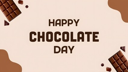 Festive happy chocolate day greeting card with delicious chocolate elements and text on a warm background