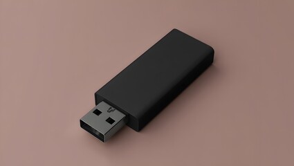 Modern black usb flash drive on rose colored background minimalistic design close up