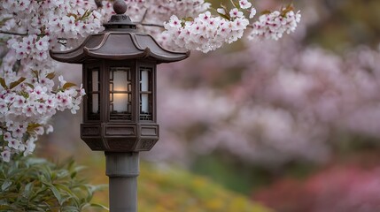 Japanese Lantern Light Cherry Blossoms Spring