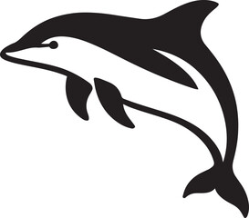 Leaping dolphin silhouette black and white style, Playful sea animal clean line art
