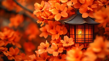 Orange Blossom Lantern Peaceful Garden Scene