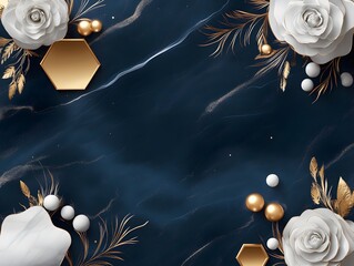 Elegant Gold and White Floral Design on Dark Marble Background