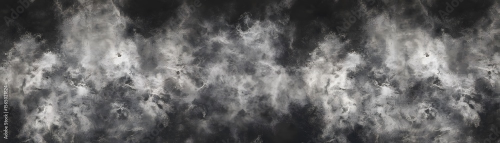 Poster a dramatic grayscale abstract design with textured clouds.