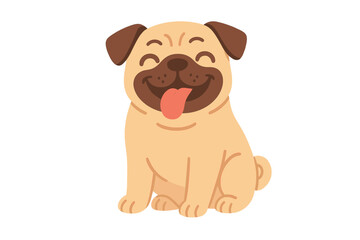 Obraz premium Happy pug cartoon in vibrant yellow background vector illustration