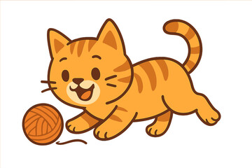 Adorable cat playing with yarn ball - cute animal vector illustration in flat style for children's design