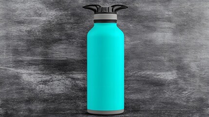 Aqua Blue Insulated Water Bottle Mockup on Grey Background