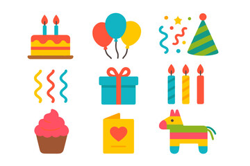 Colorful neon birthday celebration vector illustration with party elements