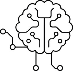 Human brain with integrated digital circuits and network connections isolated on transparent background