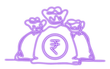 Purple Neon Indian Rupee sign icon isolated on transparent background. Glowing rupee signs in Purple. Light effect, neon sign, PNG/SVG