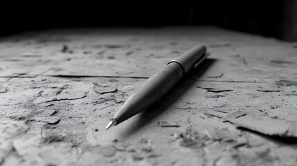 Vintage Pen on Grunge Texture Background Black and White Photo