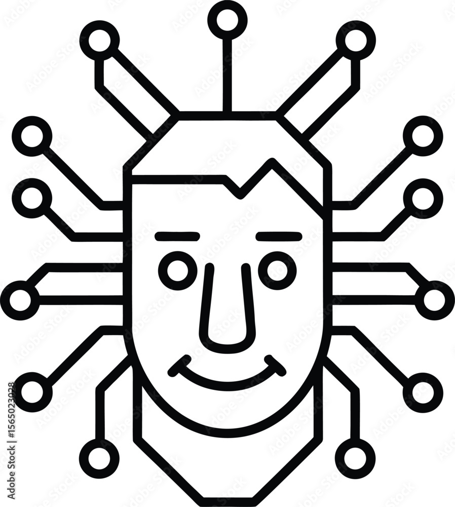 Poster futuristic face scanning technology with digital circuitry isolated on transparent background