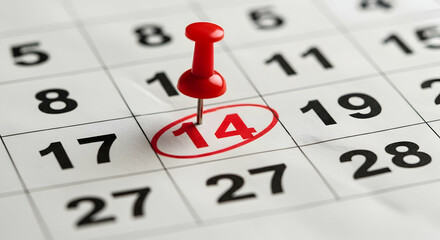 Bastille Day Reminder: July 14th Date Highlighted on Calendar with Red Pin