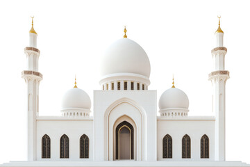 Fototapeta premium Elegant white mosque with multiple domes and minarets, showcasing intricate Islamic architecture