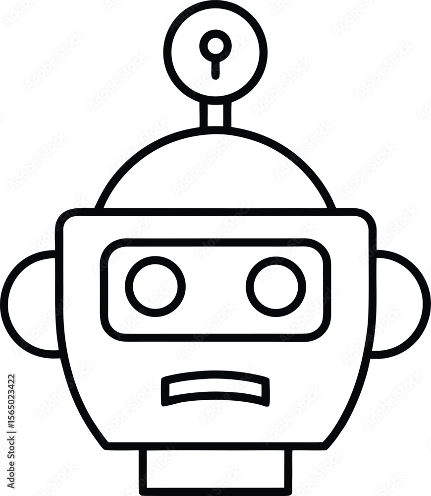 Poster robot head with a question mark representing inquiry and technology isolated on transparent backgrou