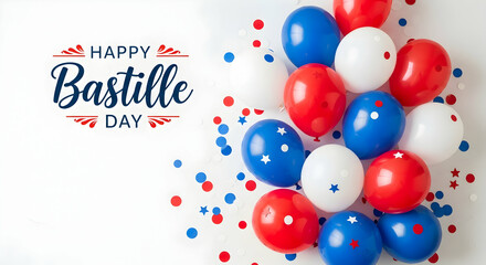 Festive Happy Bastille Day Celebration with French Flag Colored Balloons