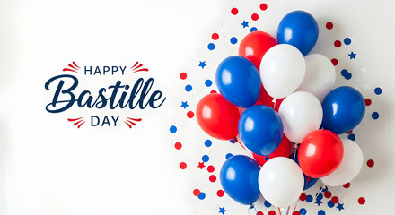 Happy Bastille Day: Festive Balloons and Confetti in French Flag Colors