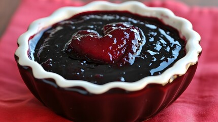 Heart Shaped Berry Jam in Rustic Bowl Sweet Homemade Preserve