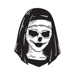 Skull woman. Hand drawn vector illustration in sketch style isolated on white background.