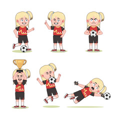 collections of Cute Blonde Girl Long Hair Character Playing Football with different pose