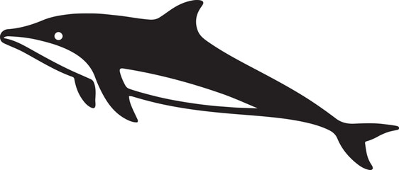 Dolphin silhouette simple black vector design, Graceful sea creature line art style