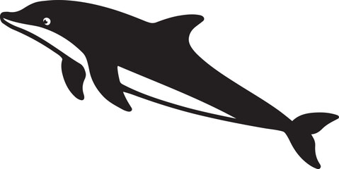 Simple black dolphin in motion silhouette, Clean dolphin shape vector graphic