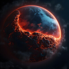 Lava-covered Planet with Glowing Rivers Viewed from Space