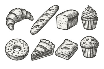 Hand drawn bakery goods vector illustration for cafe menu design