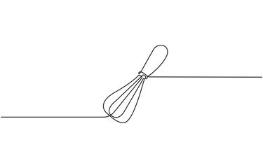 Balloon Whisk continuous one line drawing. Kitchen tools continuous one line illustration, Bakery symbol art drawing. Whisks design outline. Editable stroke. Vector illustration.