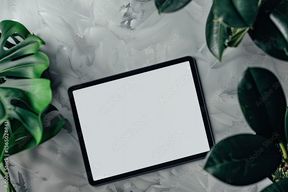 Aufkleber high quality visual of minimal workspace with tablet mockup on grey background