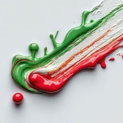 Dynamic Paint Swirl of Green Red White on Isolated Background - Artistic Fluid Abstract for Creative Designs