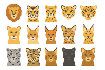 Obraz premium Big cat faces collection vector illustration for wildlife art and design