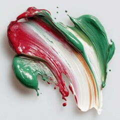 Striking Abstract: Bold Swirls of Red, Green, and White Paint on a Pristine Background - Creative Art Texture